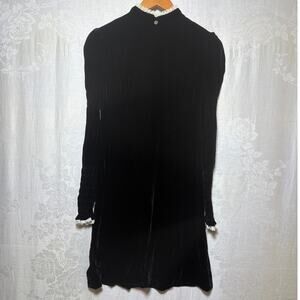 VTG Gay Gibson Velvet Dress XS 0 2 11 Black Long Sleeve Mock Neck White Lace